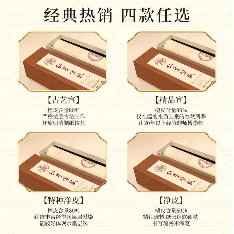 红星宣纸厂家红星牌四尺三开50张生宣纸净皮特皮精品宣古艺宣