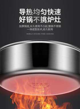 铿锵316不锈钢平底锅无涂层加深电磁炉不沾煎锅家用炒菜锅小24cm