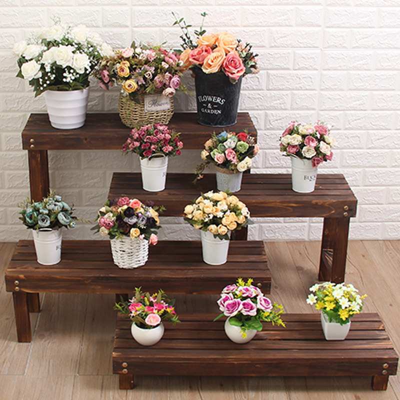 室内阳台防腐木花架阶梯多肉植物绿萝花架花店实木落地式多层家用