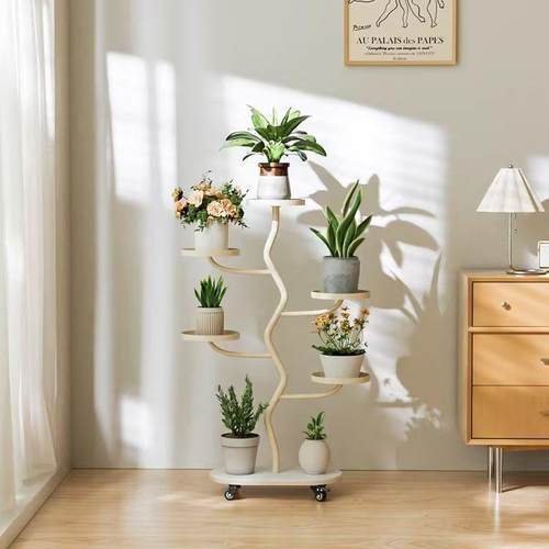 轻奢客厅落地式花架多层铁艺置物架阳台可移动兰花多肉盆景收纳架