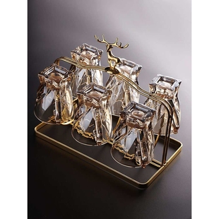 创意带把手玻璃杯子家用来客招待喝水耐热泡茶杯咖啡杯茶具托盘