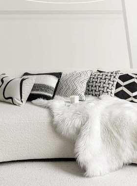 现代轻奢黑白色系抱枕客厅沙发腰枕长方形腰靠垫车上靠枕办公室