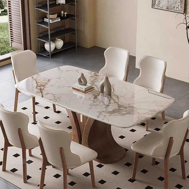 超晶石轻奢餐桌椅组合微晶石小户型家用现代简约实木长方形饭桌子