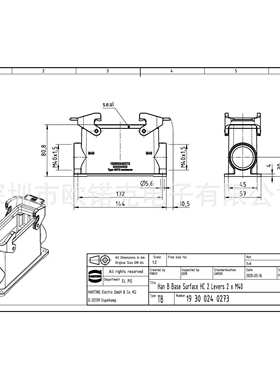 HARTING浩亭19300240273哈丁Han B矩形连接器高结构双锁扣侧出线