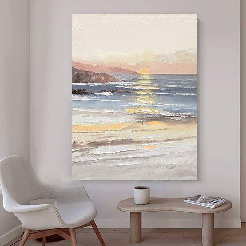 日出东方玄关油画装饰画 现代简约客厅卧室挂画风景纯手绘肌理画