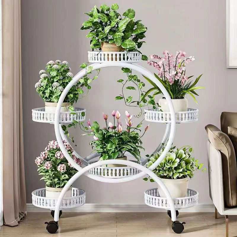 花架子客厅落地式可移动带轮绿萝花盆架铁艺多层阳台花架家用落地
