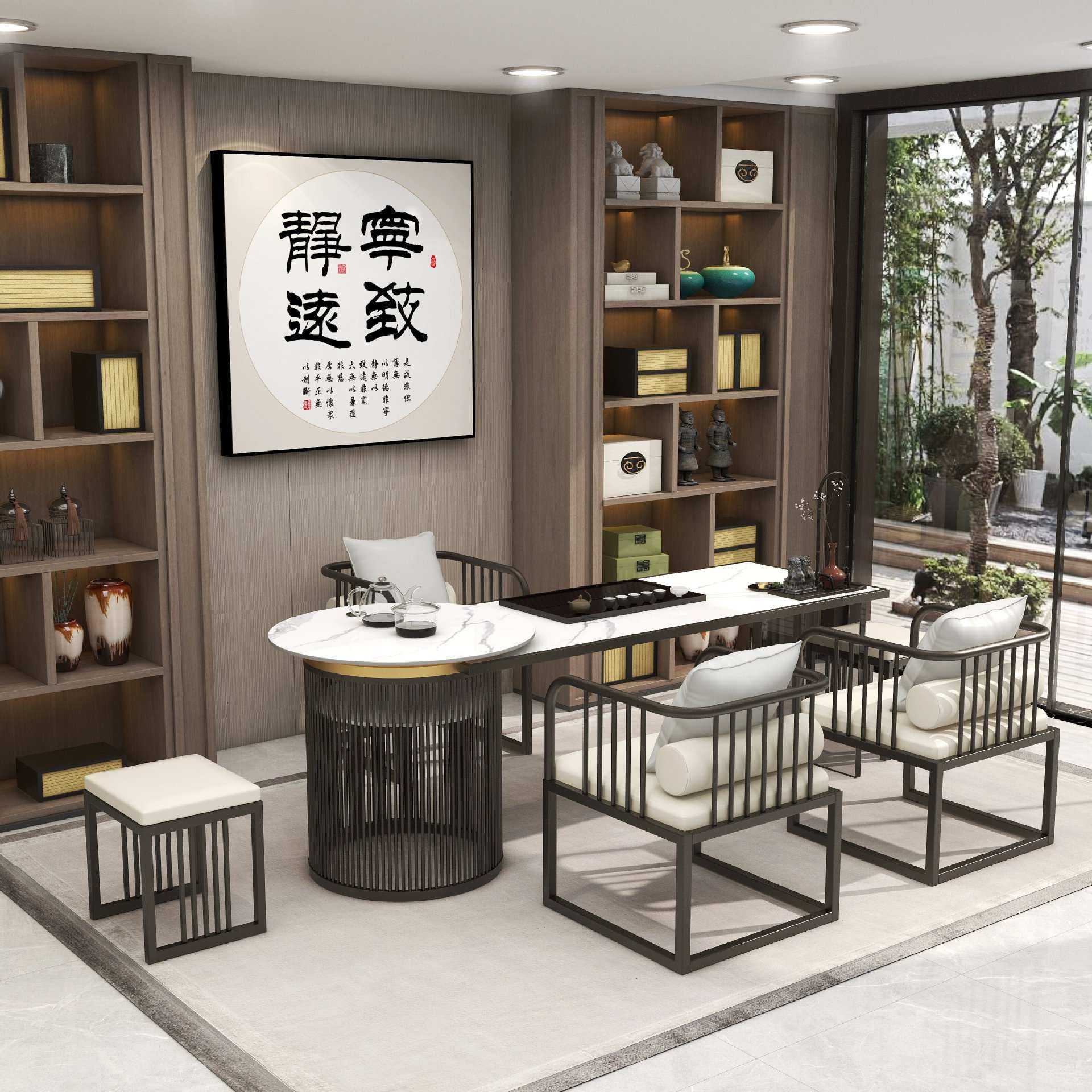 新中式禅意岩板茶台创意圆形办公一体泡茶桌椅组合亚克力悬浮茶桌,3C数码配件,USB灯,淘宝优惠券,粉丝福利购,淘宝优惠卷