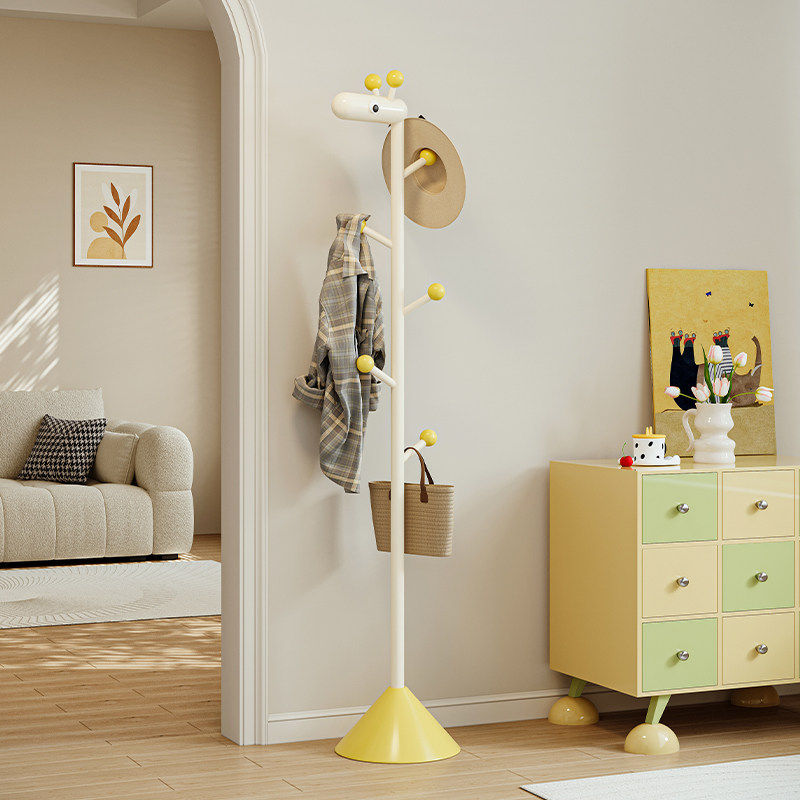 奶油风简易落地衣帽架卧室多功能金属衣架少女心客厅玄关挂衣架