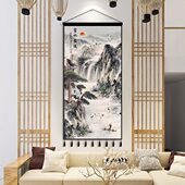 风景山水画入户中国风玄关迎客松中式 饰挂毯背景墙布艺挂布客厅 装