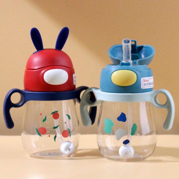 可爱宝宝有幼儿园吸管杯子水壶小学生学饮杯手柄便携防摔背带卡通