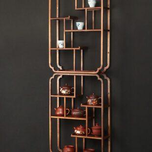 多宝格置物架架子茶壶收纳挂墙新中式博古架壁挂黑胡桃木茶杯实木