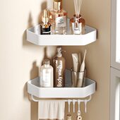 厕所免打孔三角淋浴房白色卫生间收纳架子转角架篮浴室置物架墙上