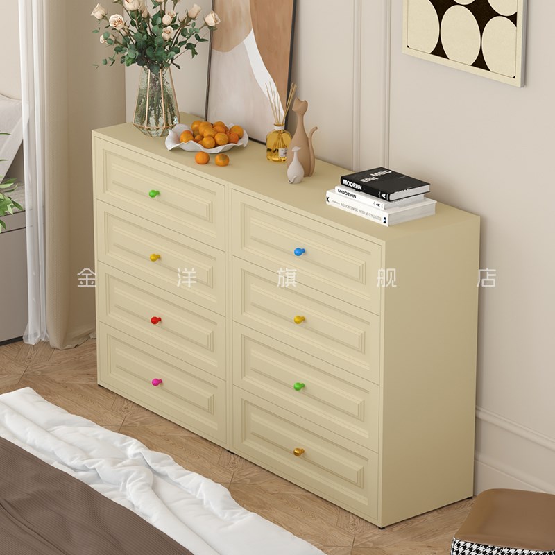 斗柜钢制餐边柜铁艺收p纳柜客厅卧室储物柜法式轻奢抽屉柜床尾柜