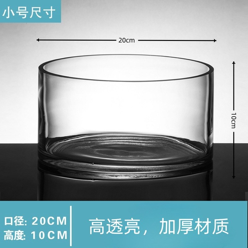 圆柱形玻璃花f瓶透明花盆客厅桌面金鱼缸绿萝器皿植物玻璃盆水养