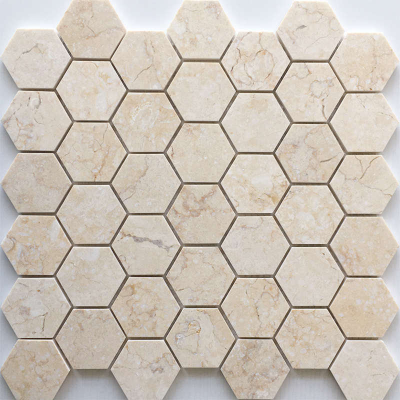 米黄色六边e形马赛克墙贴石材瓷砖卫生间浴室吧台背景墙大理石金