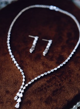 法式轻奢新娘主婚纱晚配饰礼服晚宴项链耳环二件套结婚高级感大气