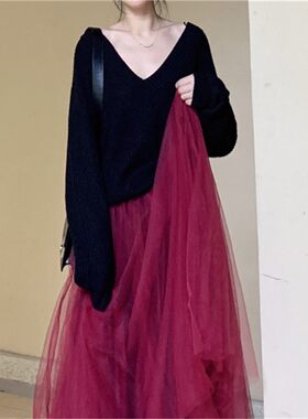 毛衣女宽松遮肉慵懒风 v领打底衫线衣韩版百搭春秋低领外穿针织衫