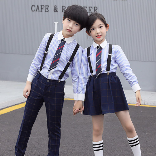 男童女童礼服儿童合唱团小学生演出表演服装幼儿园园服背带裤套装