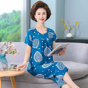 中老年女装棉绸睡衣女款2024新款春秋款冰丝妈妈高级感薄款睡服夏