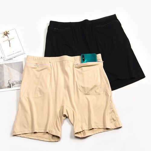 大码防盗平角裤短裤防走光带拉链包 中老年保险裤胖mm200斤加档