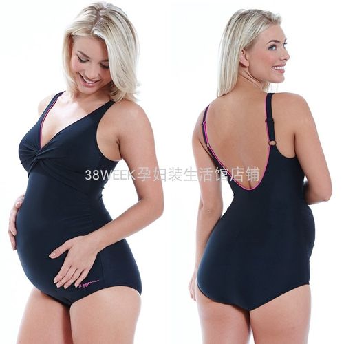 专业孕妇游泳衣孕期健身运动泳装女褶皱连体泳衣微胖大码保守显瘦