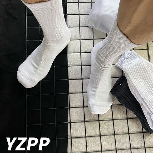 YZPP男士袜子纯棉运动纯色毛巾底加厚白色长筒长袜秋夏季白袜