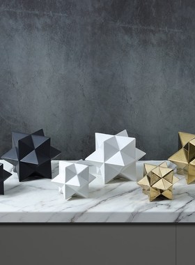 北欧式现代金白黑陶瓷摆件几何刺球意式飘窗电视柜书房室内装饰品