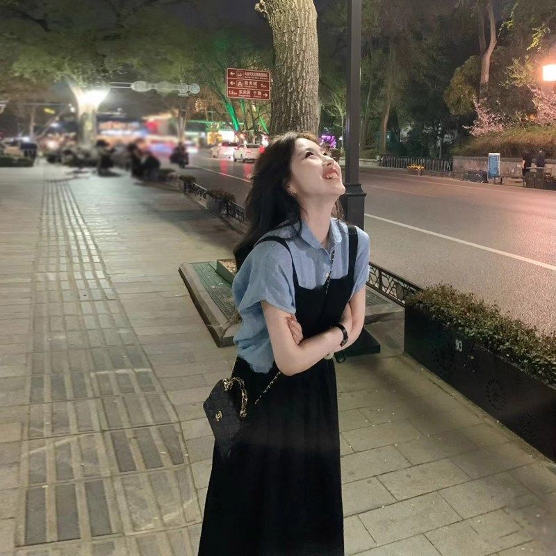 学院风衬衣甜美清新背带连衣裙女连衣裙