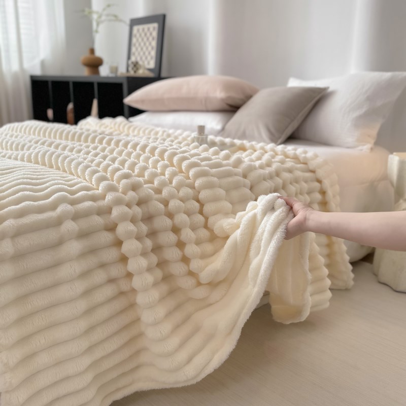 兔毛绒毛毯珊瑚绒毯子午睡办公室C沙发盖毯纯色空调披肩毯床单加