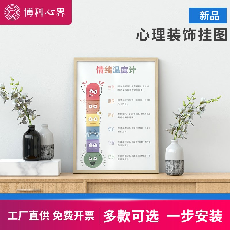 心理咨询室单位装饰原木色心u理挂实木边框心理健康挂图【2024款