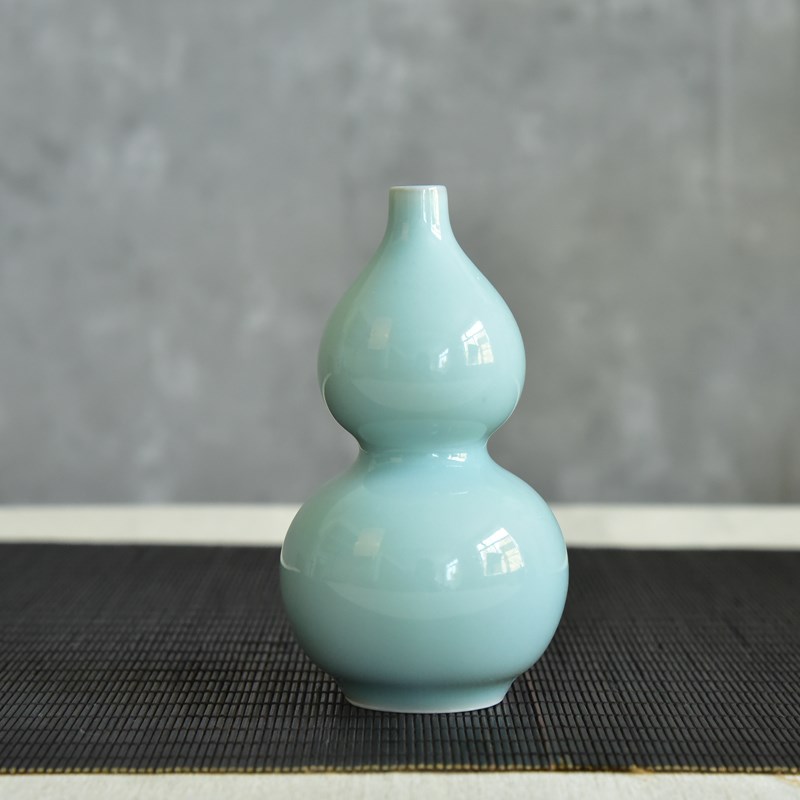 手工陶瓷小号葫芦瓶龙泉青瓷玄关博古架装饰摆件S中式禅意酒瓶花