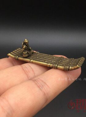 实心黄铜励志名言四训渔船香插摆件全铜渔翁竹排迷你一住香铜香插