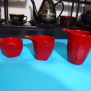 库存老漆器*根来涂龟甲漆器木公道杯/大中小茶杯用品