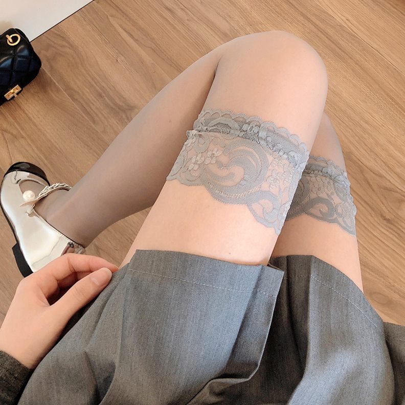 灰色丝袜女黑色过膝袜春夏季超薄白色长筒袜蕾丝花边jk灰色大腿袜