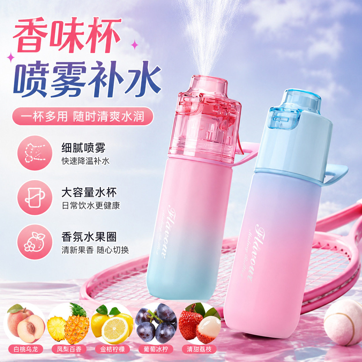 Tritan材质香味喷雾水杯补水降温