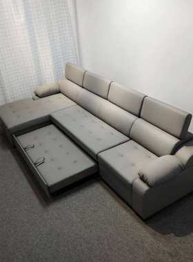 组合沙发床大户型别墅客厅休闲四人位L转角贵妃头枕灰色皮沙发床