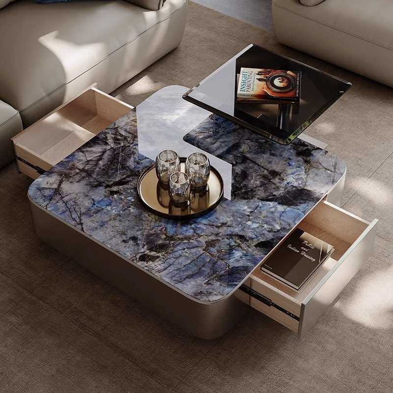 奢石意式岩板茶几组合现代简约轻奢家用别墅客厅微晶石小户型茶几