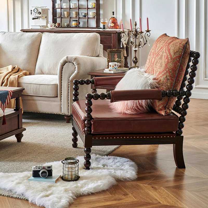 原宿林珍珠椅美式复古实木布艺单人沙发法式中古风客厅休闲椅子