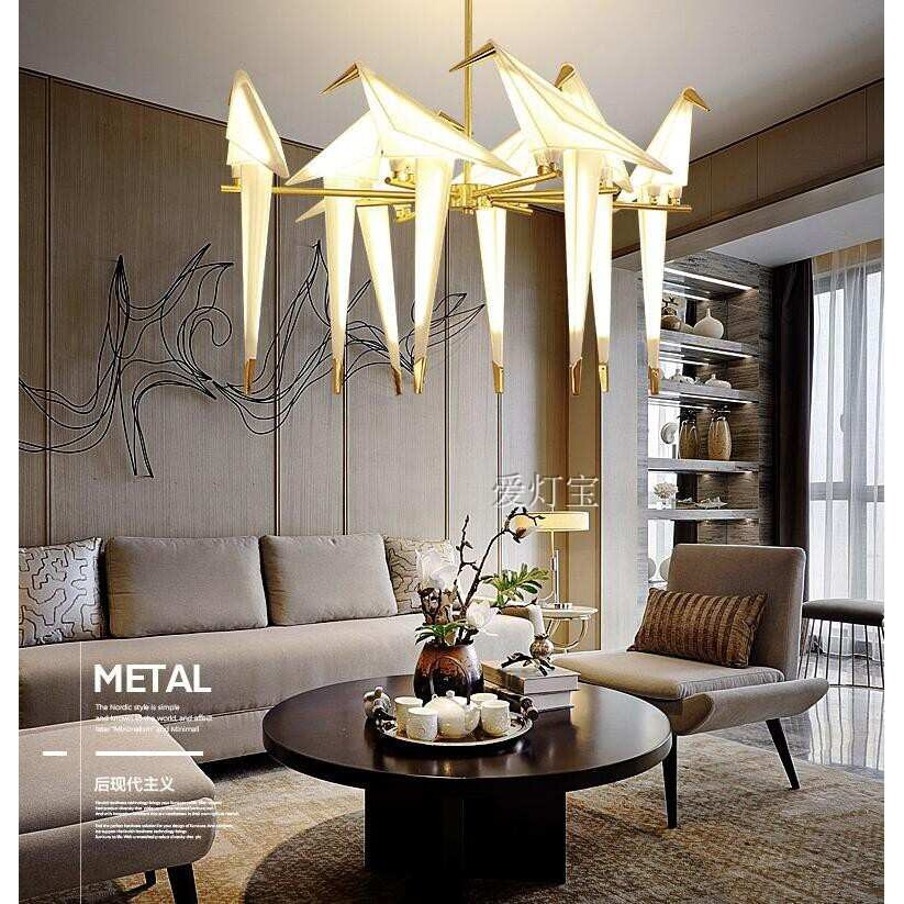 北欧后现代创意亚克力餐厅客厅卧室吧台壁灯餐厅千纸鹤小鸟吊灯