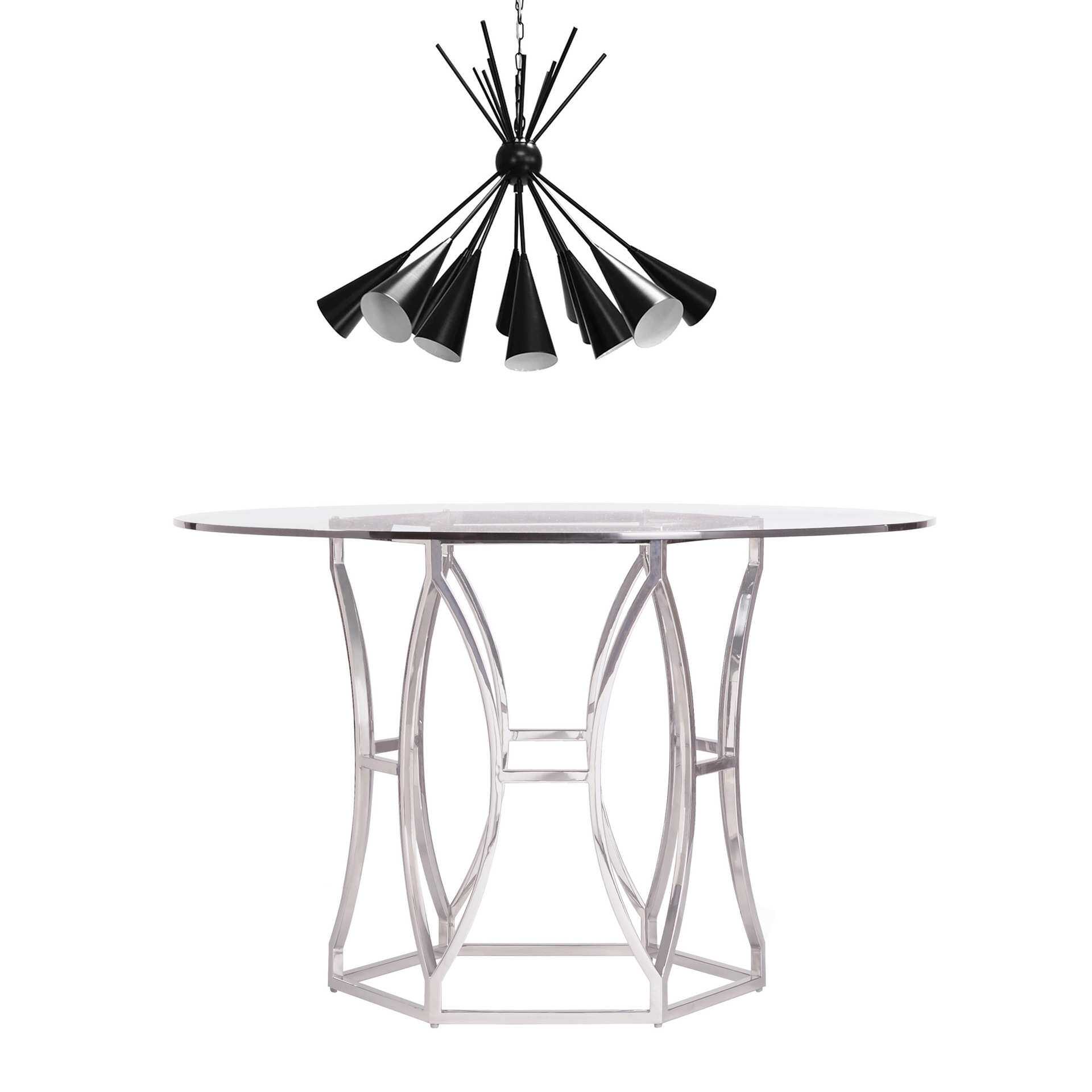 美式简约不锈钢六边形餐桌/软装设计/别墅/酒店餐厅/轻奢餐桌