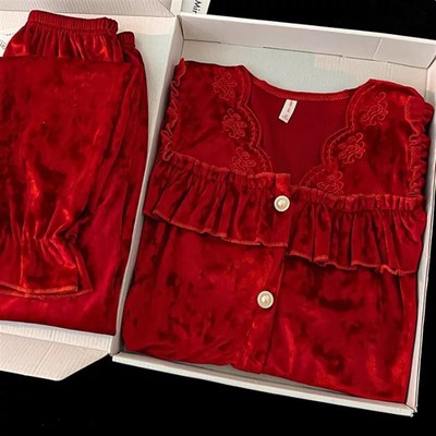 本命年红色c春季金丝绒睡衣女生日礼物送闺蜜结婚实用送妈妈礼盒