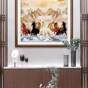 八骏图到成功办公室老板马骏国画图马方客厅装饰画墙壁画挂画玄关