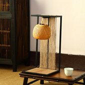 茶中式 饰空间竹制品复古笼灯床头手工台灯 灯禅意竹编氛围灯铁架装