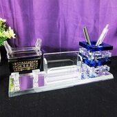 水晶诚信鼎纪念礼品三件套商务 会议 企业办公用品名片夹笔筒送礼