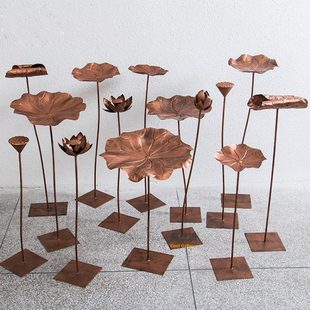 铁艺古铜荷花摆件园林花园水池观金属装饰荷叶落地水景展馆雕塑饰