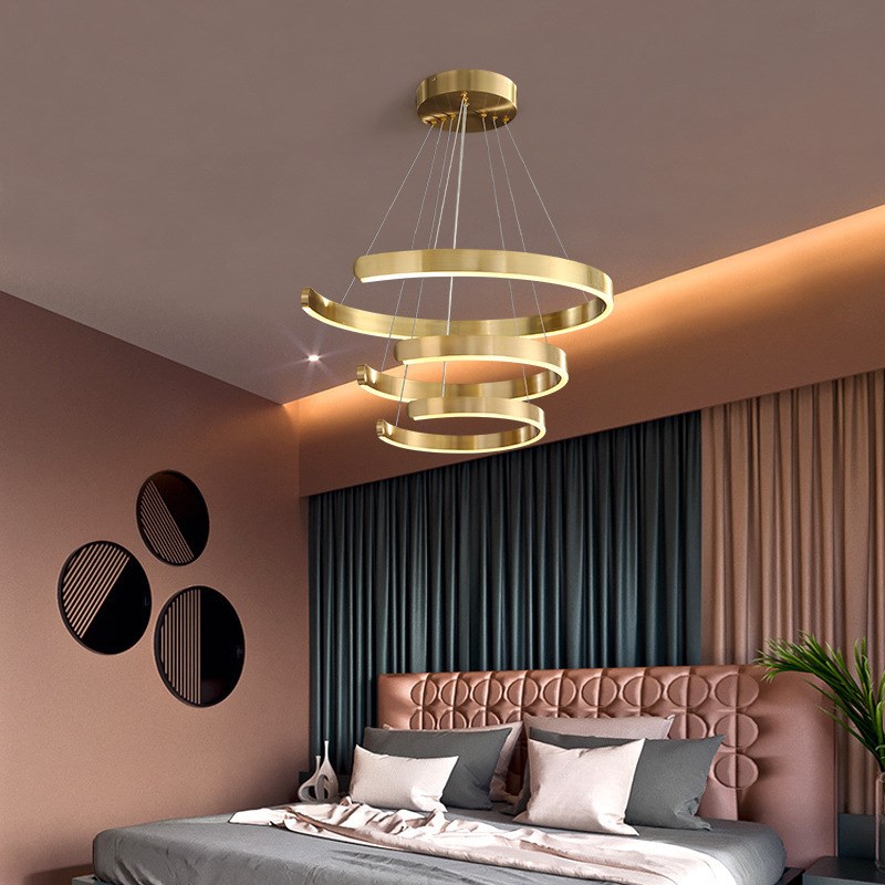 后现代不锈e钢环形吊灯北欧轻奢复式楼餐厅客厅灯创意简约卧室灯