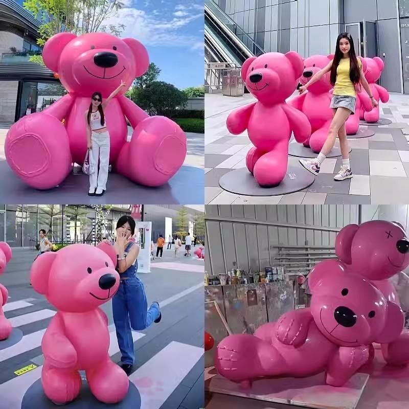 玻璃钢粉色可力乐熊沙滩熊雕塑网红E大型落地摆件商场拍照引流打