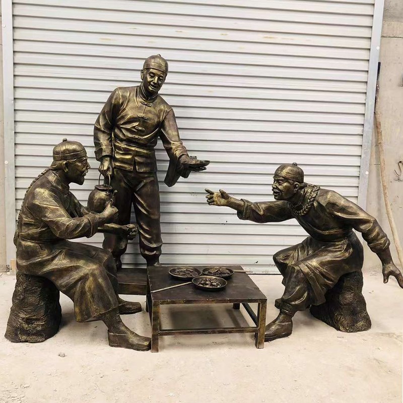 玻璃钢喝c酒划拳仿铜雕塑仿铜定制文化街小吃街古镇景区迎宾大摆