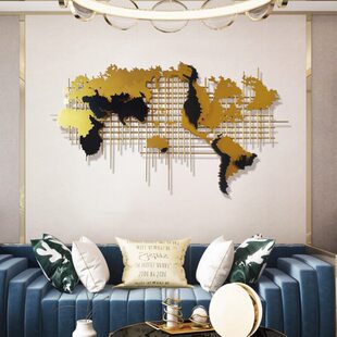 铁艺酒店客厅沙发会所上墙壁地图背景墙壁饰金属装饰品金属挂件