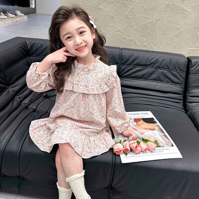 女童春秋款甜美连衣裙2024新款女宝宝儿童可爱洋气春款碎花棉布裙